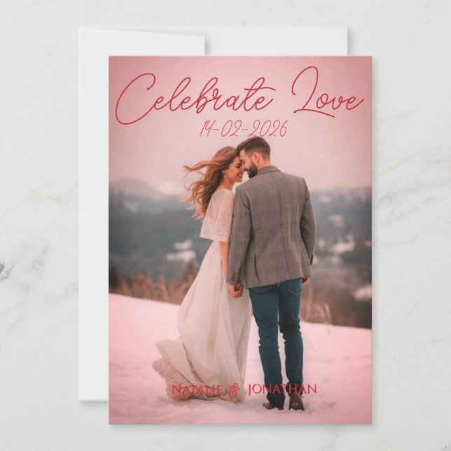 Tarjeta de invitación de boda de invierno roja mod (Anverso)