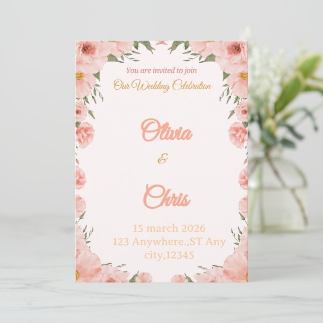 Tarjeta de Invitación de Boda de Lujo Elegante (Anverso de pie)