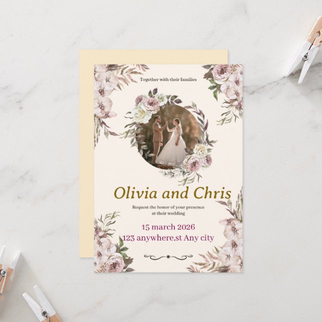 Tarjeta de Invitación de Boda de Lujo Elegante (Anverso/Reverso In Situ)