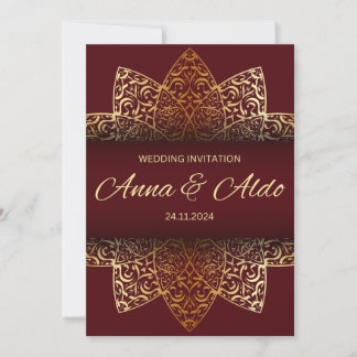 Tarjeta de invitación de boda de lujo en oro rojo