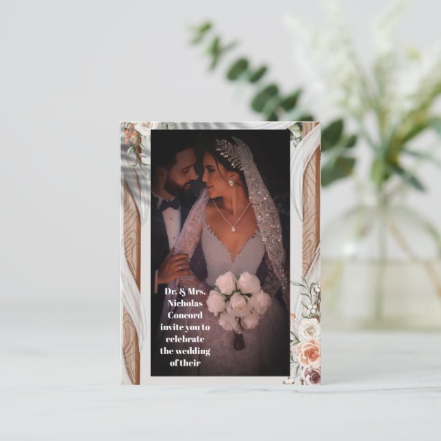 Tarjeta de invitación de boda de lujo - Novia eleg (Anverso de pie)