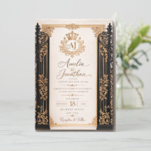 Tarjeta de Invitación de Boda de Lujo Real Negra y