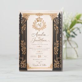 Tarjeta de Invitación de Boda de Lujo Real Negra y
