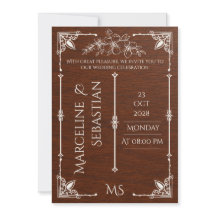 Tarjeta de invitación de boda de madera de nogal o