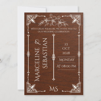 Tarjeta de invitación de boda de madera de nogal o