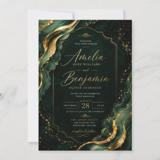 Tarjeta de Invitación de Boda de Mármol Esmeralda