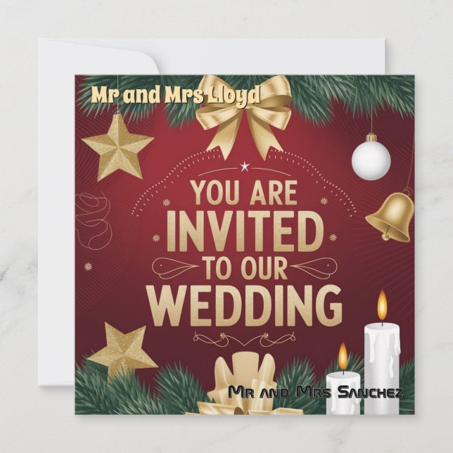 Tarjeta de Invitación de Boda de Navidad Elegante (Anverso)
