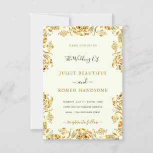 Tarjeta de invitación de Boda de Oro con marco flo