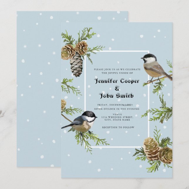 Tarjeta de Invitación de Boda de Pájaro Lindo con  (Anverso / Reverso)