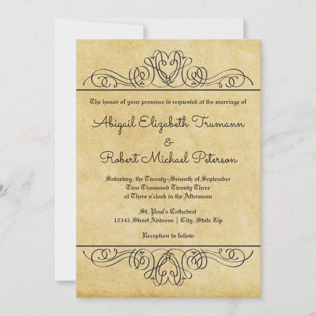 Tarjeta de Invitación de Boda de Papel con Floreci (Anverso)
