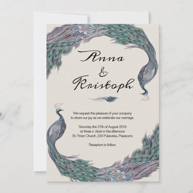 TARJETA DE INVITACIÓN DE BODA DE PEACOCK (Anverso)