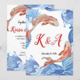 TARJETA DE INVITACIÓN DE BODA DE PESCADO DE KOI