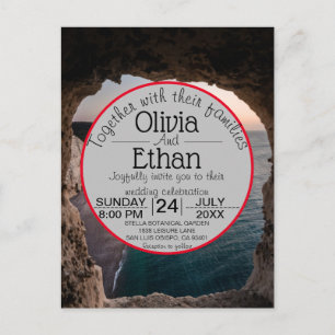 Tarjeta de invitación de boda de playa con paisaje