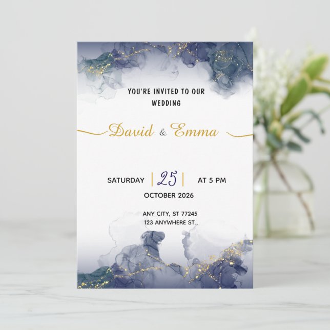 Tarjeta de invitación de boda de prestigio (Anverso de pie)