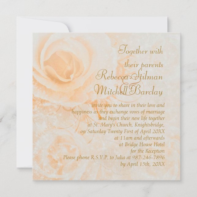 Tarjeta de Invitación de Boda de rosas de crema de (Anverso)