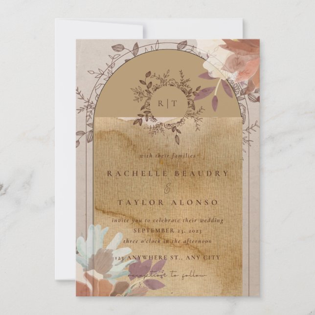 Tarjeta de invitación de boda de tema vintage (Anverso)
