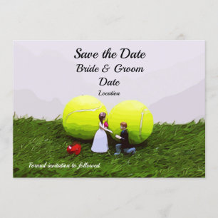 Tarjeta de invitación de boda de tenis con novia y
