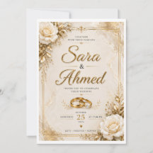 Tarjeta de Invitación de Boda Dorada Elegante | Fl