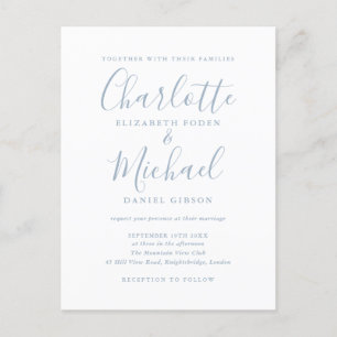 Tarjeta de invitación de boda Dusty Blue con guión