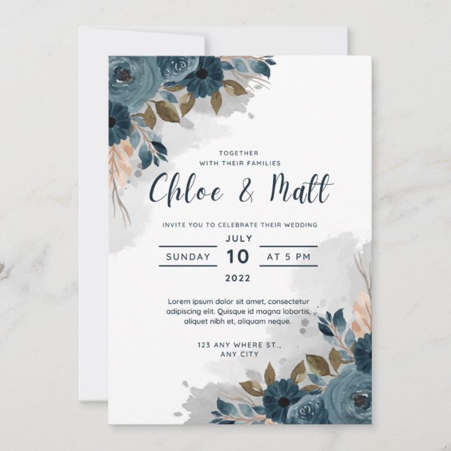 tarjeta de invitación de boda económica (Anverso)