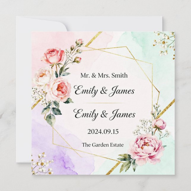 tarjeta de invitación de boda elegante (Anverso)