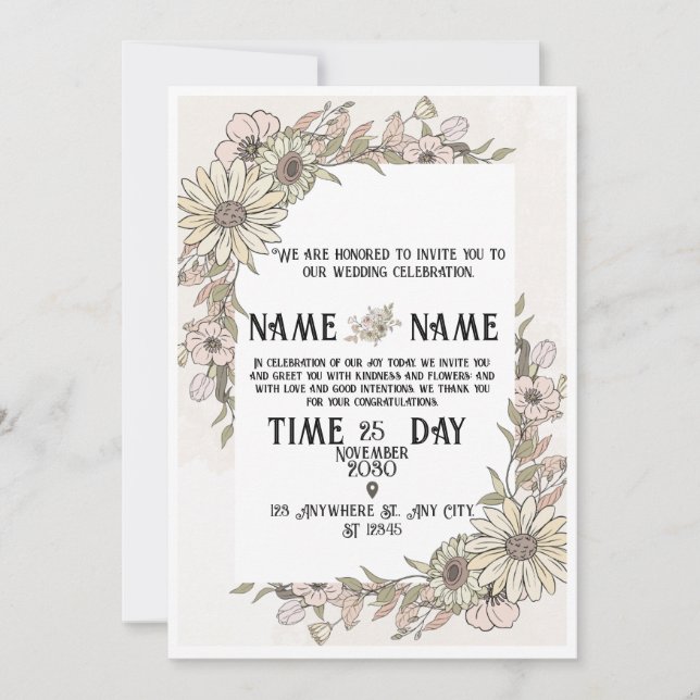 Tarjeta de Invitación de Boda Elegante (Anverso)