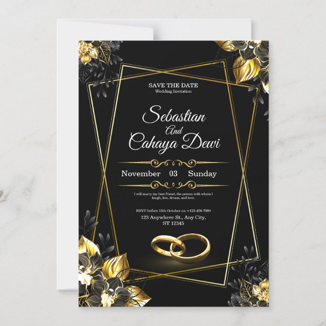 Tarjeta de Invitación de Boda Elegante (Anverso)