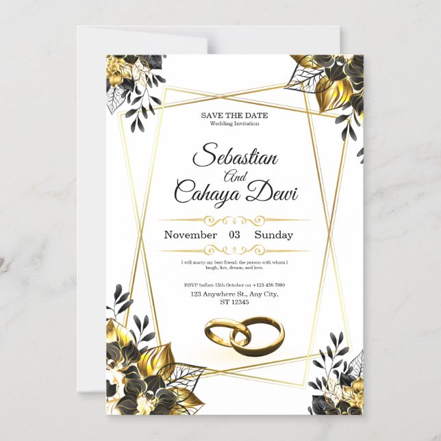 Tarjeta de Invitación de Boda Elegante (Anverso)