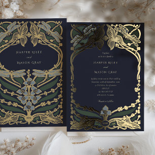 Tarjeta de Invitación de Boda Elegante Art Nouveau