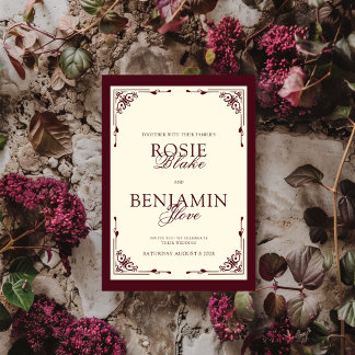 Tarjeta de Invitación de Boda Elegante Burgundy y