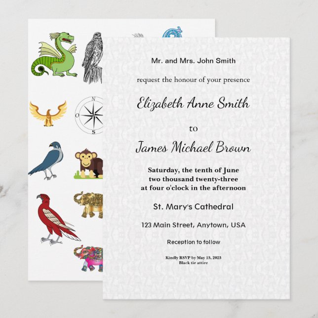 Tarjeta de Invitación de Boda Elegante Clásico Min (Anverso / Reverso)