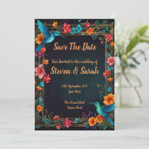 Tarjeta de Invitación de Boda Elegante Colibrí y F