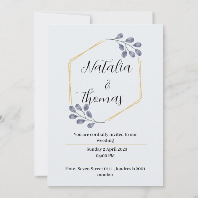 tarjeta de invitación de boda elegante con acuarel (Anverso)