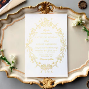 Tarjeta de invitación de boda elegante con cresta