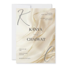 Tarjeta de Invitación de Boda Elegante Crema Dorad