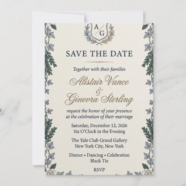 Tarjeta de Invitación de Boda Elegante Cresta & Hi (Anverso)