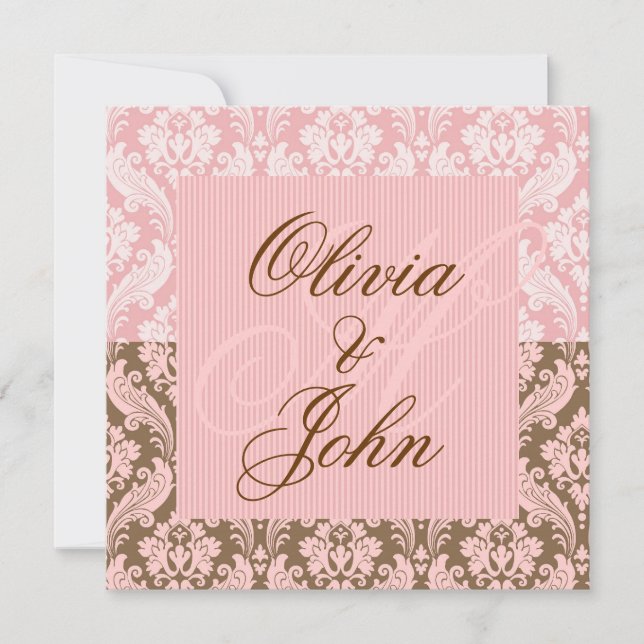 Tarjeta de invitación de boda elegante de damasco  (Anverso)