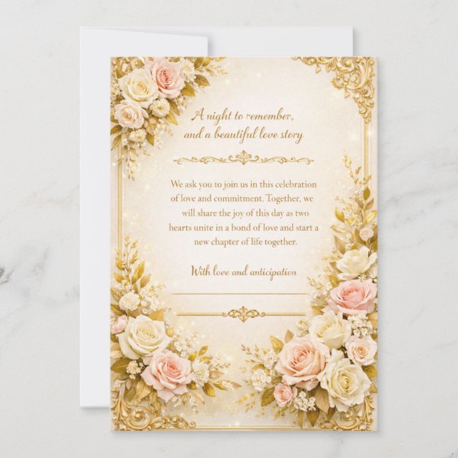 Tarjeta de Invitación de Boda Elegante Floral Dora (Anverso)