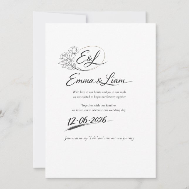 Tarjeta de Invitación de Boda Elegante – Lujo Mini (Anverso)