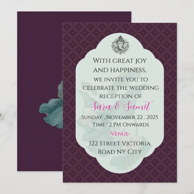 Tarjeta de Invitación de Boda Elegante para Recepc (Anverso / Reverso)