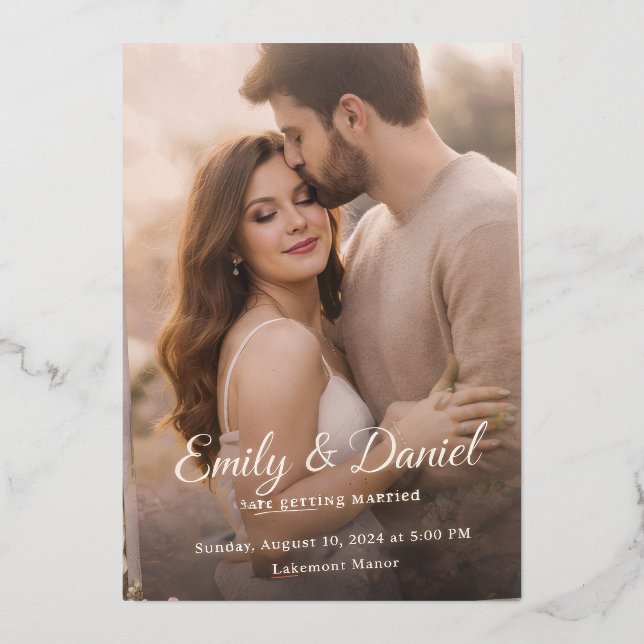 Tarjeta de Invitación de Boda Elegante | Pareja Ro (Anverso )