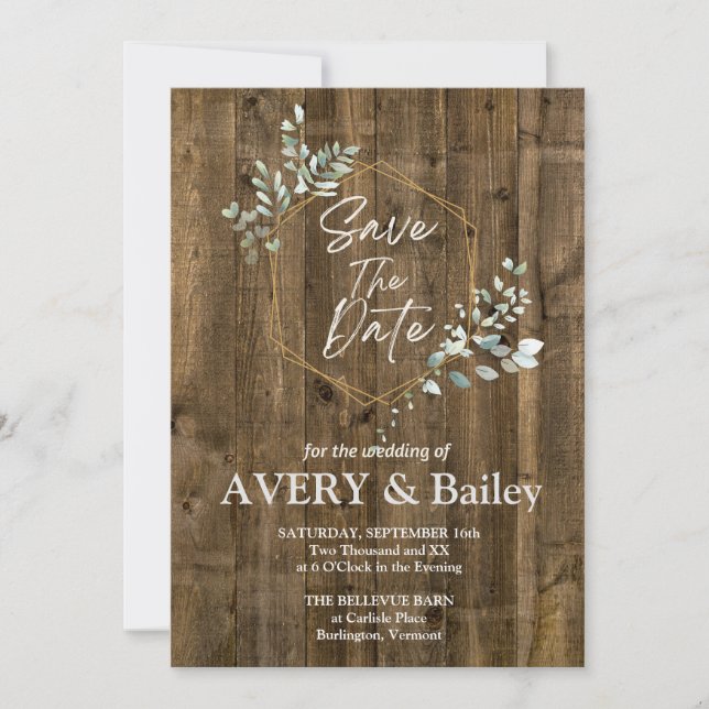 Tarjeta de invitación de boda elegante rústica de  (Anverso)