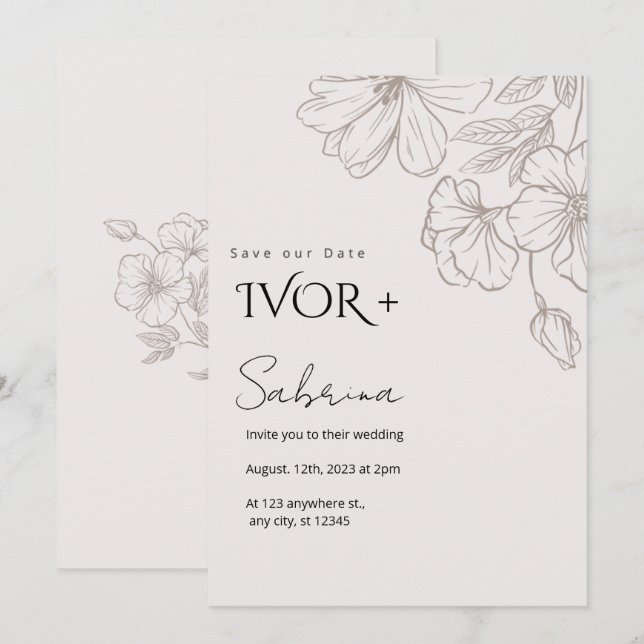 Tarjeta de Invitación de Boda Elegante TemplateInv (Anverso / Reverso)