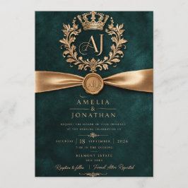 Tarjeta de Invitación de Boda Elegante Verde Esmer