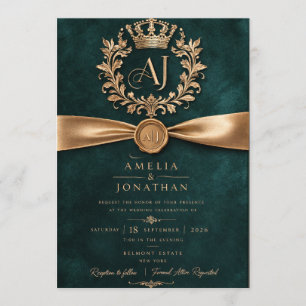Tarjeta de Invitación de Boda Elegante Verde Esmer