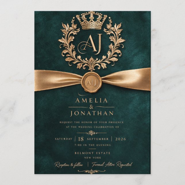 Tarjeta de Invitación de Boda Elegante Verde Esmer (Anverso)