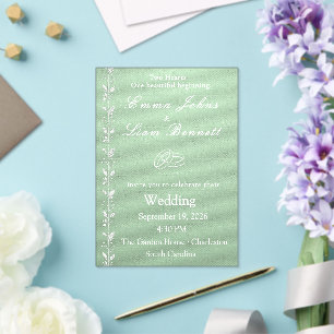Tarjeta de Invitación de Boda en Acrílico Verde Pi