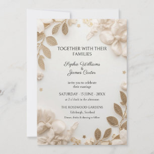 Tarjeta de invitación de boda en marfil y champán
