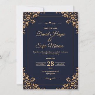 Tarjeta de Invitación de Boda en Oro Personalizada