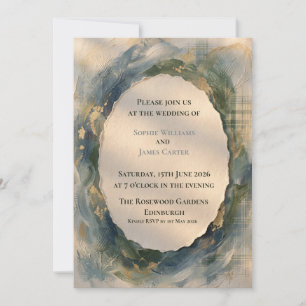 Tarjeta de Invitación de Boda Escocesa Teal Wave T